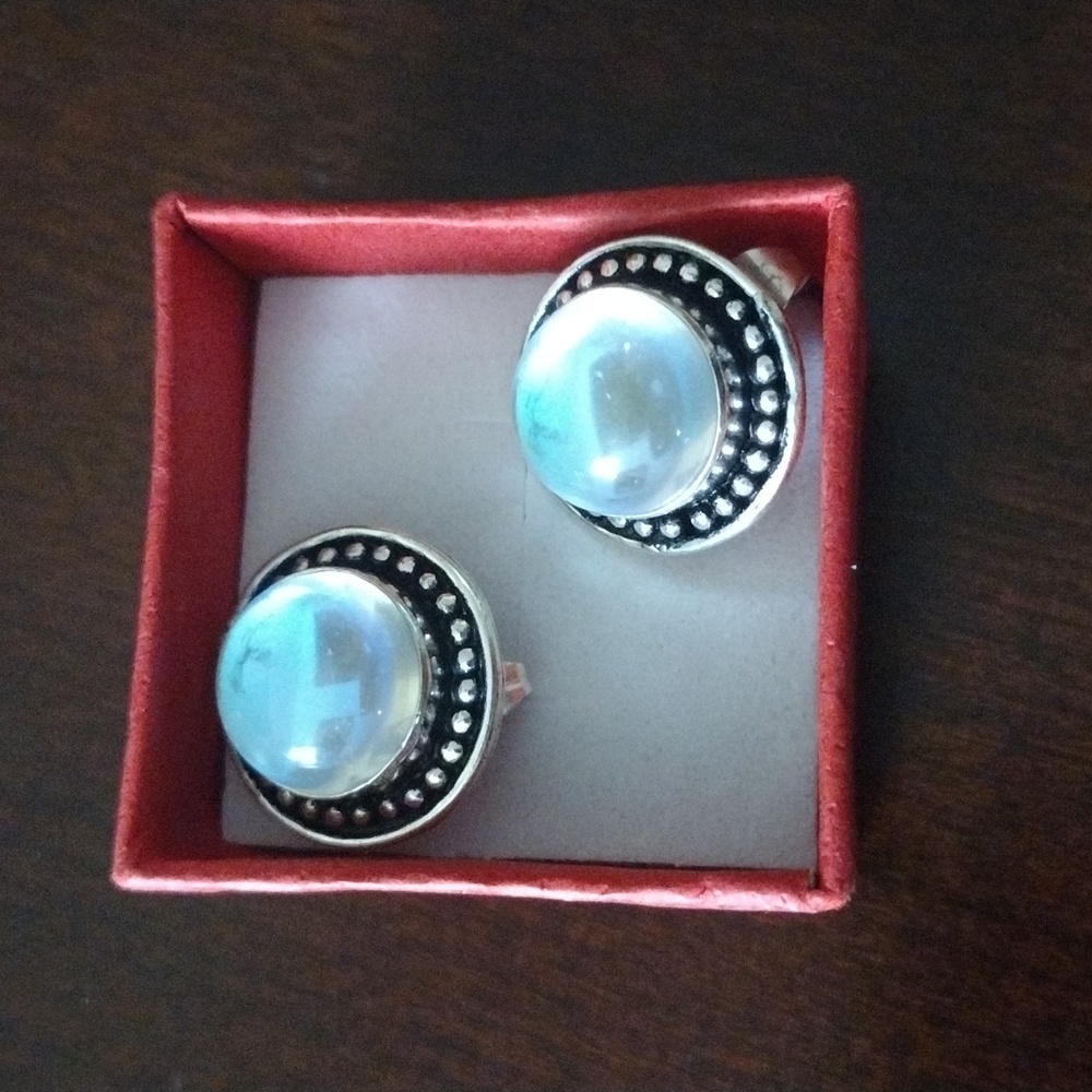 Stud Earrings light rainbow fire topaz set in silver